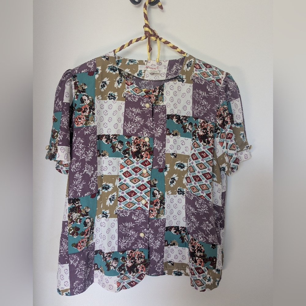 Vintage 80s Hoover Patchwork Floral Blouse | Made in Hong Kong